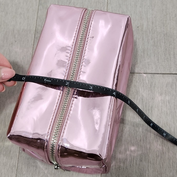Gold Pink Metallic zip makeup cosmetic beauty pouch organizer bundle of 3 - Picture 2 of 4